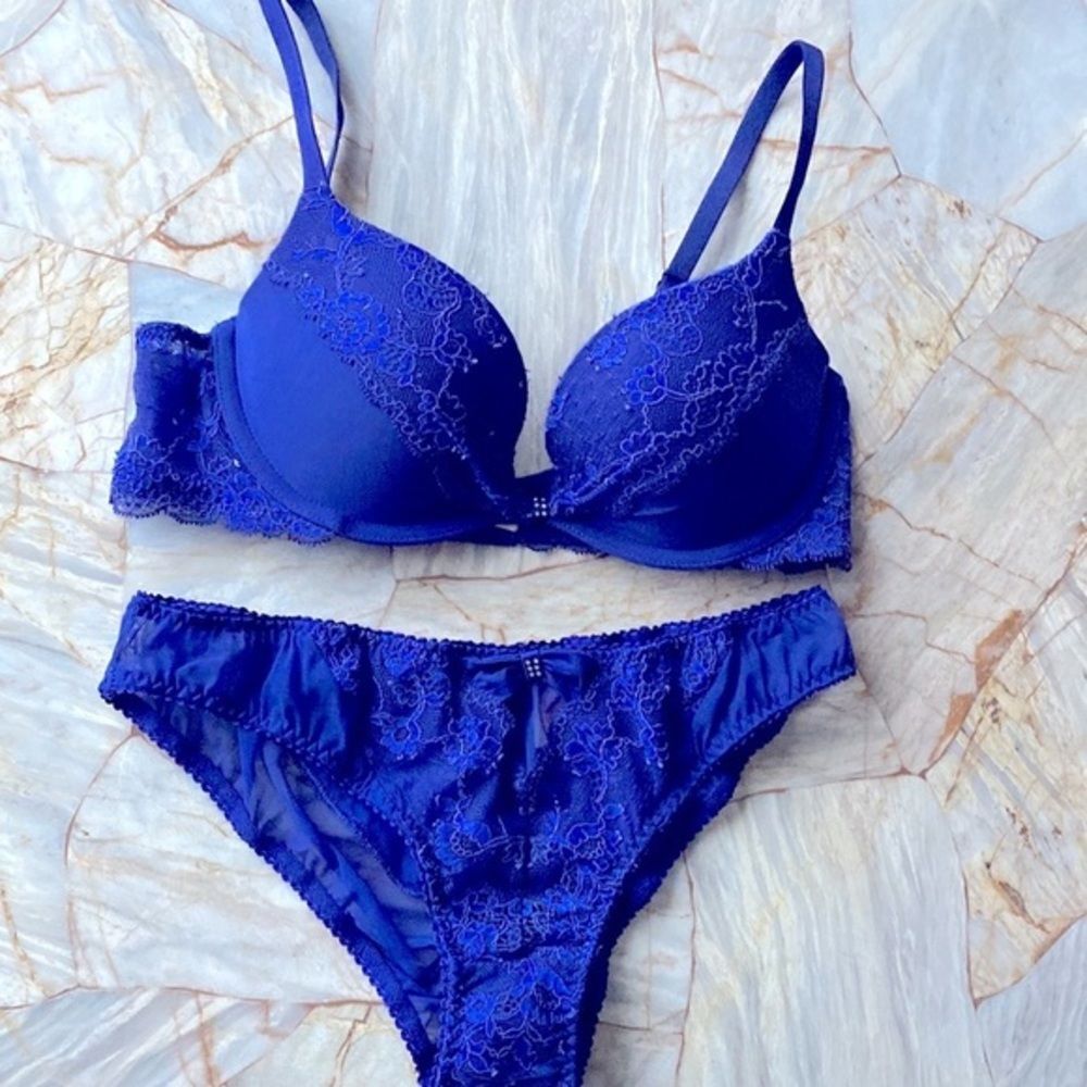 2‎ Pc Matching Set VS Padded Demi  Bra 32B + Panty Cheeky Small Violet Lace